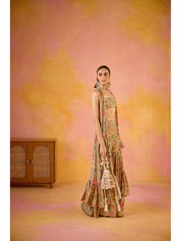 Old Marigold - Aamna Muslin Green Blouse with Sharara and Cape