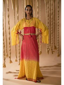 Banana Labs - Yellow Ombre Pure Cotton Blouse with Skirt and Overcoat