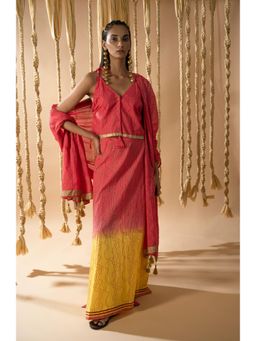 Banana Labs - Pink Ombre Pure Cotton Blouse with Skirt and Dupatta