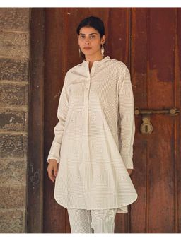 Chidiyaa - Ivory Pure Cotton Geometric Hand Block Kurta with Pant Co Ord