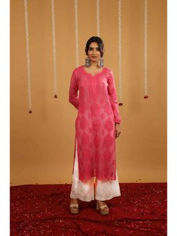 Rivaz Threads and Co - Fiza Pure Kota Doria Chikankari Kurta In Pink