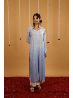 Rivaz Threads and Co - Fiza Pure Viscose Kurta with Shadow Fanda Work In Blue Ombre