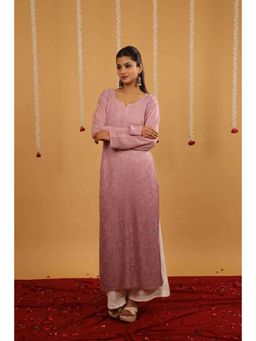 Rivaz Threads and Co - Fiza Pure Viscose Kurta with Shadow Fanda Work In Mauve Ombre