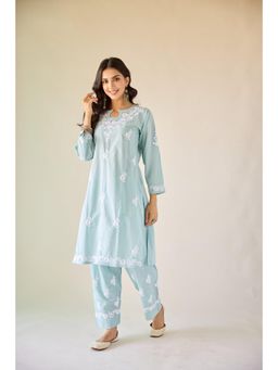 Old Marigold - Ireo Green Cotton Hand Embroidered Chikankari Kurta with Pant