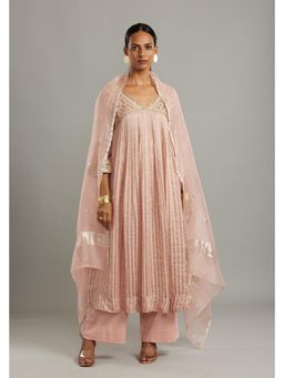 Myoho - Nude Banarsi Stripe Kurta and Pant with Dupatta