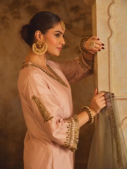 AFRIYA - Tajra V-Neck A-Line Pink Kurta with Pant and Dupatta