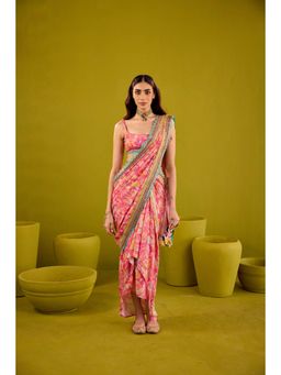 Old Marigold - Zareena Pink Muslin Skirt with Blouse and Dupatta