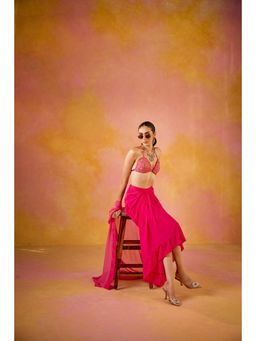 Old Marigold - Zeba Hot Pink Embroidered Blouse with Skirt and Cape