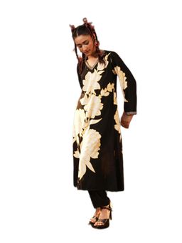 ISHIN - Black Rayon Kurta with Pant (Set of 2)