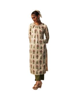 ISHIN - Green Cotton Kurta with Pant (Set of 2)