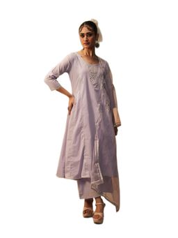 ISHIN - Lilac Cotton Kurta with Pant and Dupatta (Set of 3)