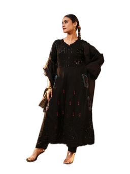 ISHIN - Black Rayon Kurta with Pant and Dupatta (Set of 3)