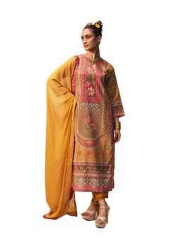 ISHIN - Mustard Chinon Kurta with Pant and Dupatta (Set of 3)