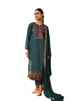 ISHIN - Blue Chinon Kurta with Pant and Dupatta (Set of 3)