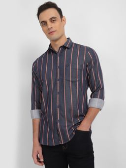 Allen Solly - Men Navy Custom Fit Stripe Full Sleeves Casual Shirts