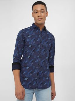 Allen Solly - Men Navy Custom Fit Print Full Sleeves Casual Shirts