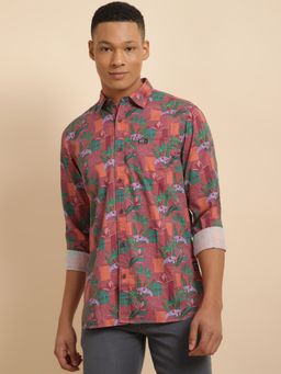 Allen Solly - Men Maroon Custom Fit Print Full Sleeves Casual Shirts