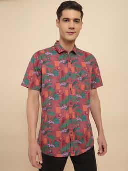 Allen Solly - Men Lilac Custom Fit Print Half Sleeves Casual Shirts