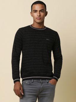 Allen Solly - Men Black Stripe Crew Neck Full Sleeves Sweater