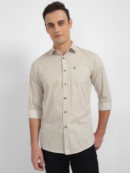 Allen Solly - Men Beige Slim Fit Print Full Sleeves Casual Shirts