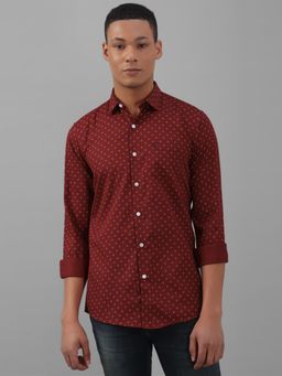 Allen Solly - Men Maroon Slim Fit Print Full Sleeves Casual Shirts