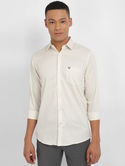 Allen Solly - Men Cream Slim Fit Print Full Sleeves Casual Shirts