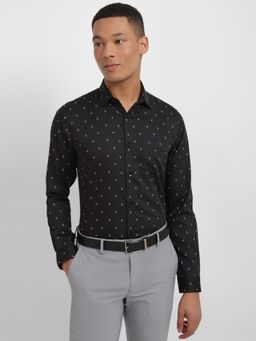Allen Solly - Men Black Slim Fit Print Full Sleeves Formal Shirt