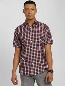 Allen Solly - Men Maroon Slim Fit Check Half Sleeves Casual Shirts