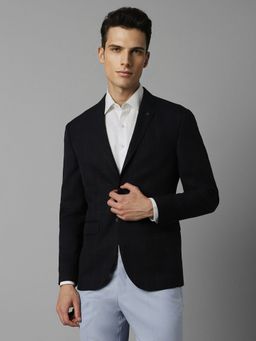 Louis Philippe - Men Navy Slim Fit Check Formal Blazer