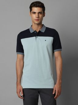 Louis Philippe - Men Blue Print Polo Neck T-shirt