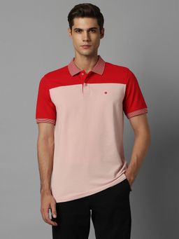 Louis Philippe - Men Pink Print Polo Neck T-shirt