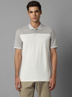 Louis Philippe - Men White Print Polo Neck T-shirt