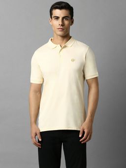 Louis Philippe - Men Beige Solid Polo Neck T-shirt