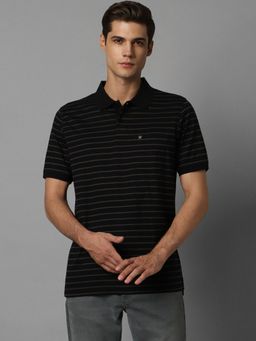 Louis Philippe - Men Black Stripe Polo Neck T-shirt