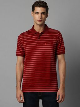 Louis Philippe - Men Red Stripe Polo Neck T-shirt