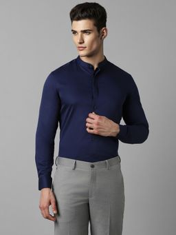 Louis Philippe - Men Navy Slim Fit Solid Full Sleeves Formal Shirt