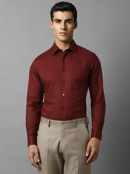 Louis Philippe - Men Maroon Slim Fit Print Full Sleeves Formal Shirt