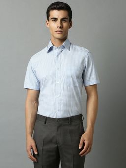 Louis Philippe - Men Blue Classic Fit Check Half Sleeves Formal Shirt