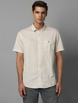 Louis Philippe - Men Cream Slim Fit Print Half Sleeves Casual Shirt