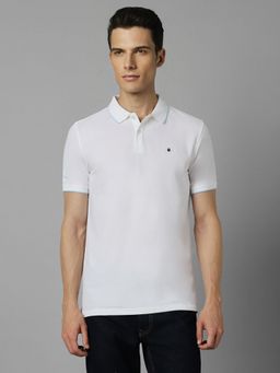 Louis Philippe - Men White Solid Polo Neck T-shirt