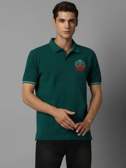 Louis Philippe - Men Green Solid Polo Neck T-shirt
