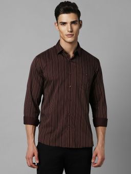 Louis Philippe - Men Brown Slim Fit Stripe Full Sleeves Casual Shirt