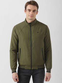 Peter England - Men Olive Solid Casual Jacket