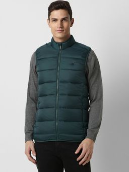 Peter England - Men Green Solid Casual Jacket