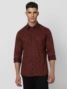 Peter England - Men Maroon Slim Fit Print Full Sleeves Casual Shirt