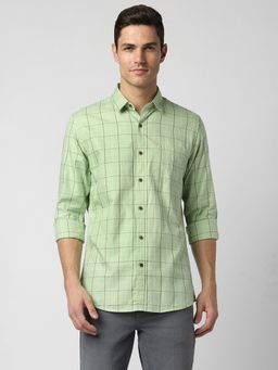 Peter England - Men Green Slim Fit Check Full Sleeves Casual Shirt