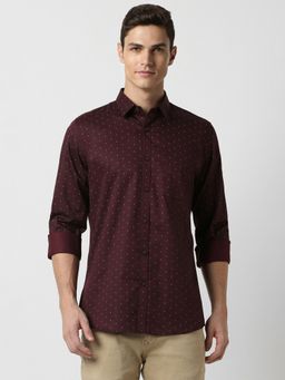 Peter England - Men Maroon Slim Fit Print Full Sleeves Casual Shirt