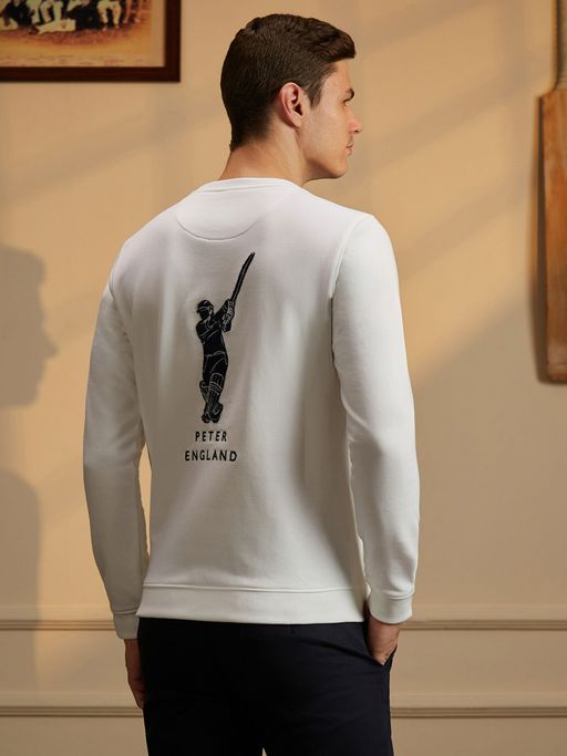 Buy Peter England Men White Graphic Print Crew Neck Sweatshirt Online