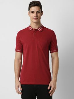 Peter England - Men Red Solid Polo Neck Polo T-Shirts