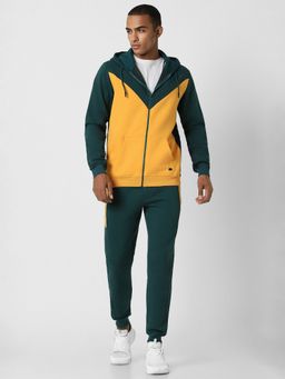 Peter England - Men Yellow Patterned Casual Jacket and Track Pants (Set of 2)